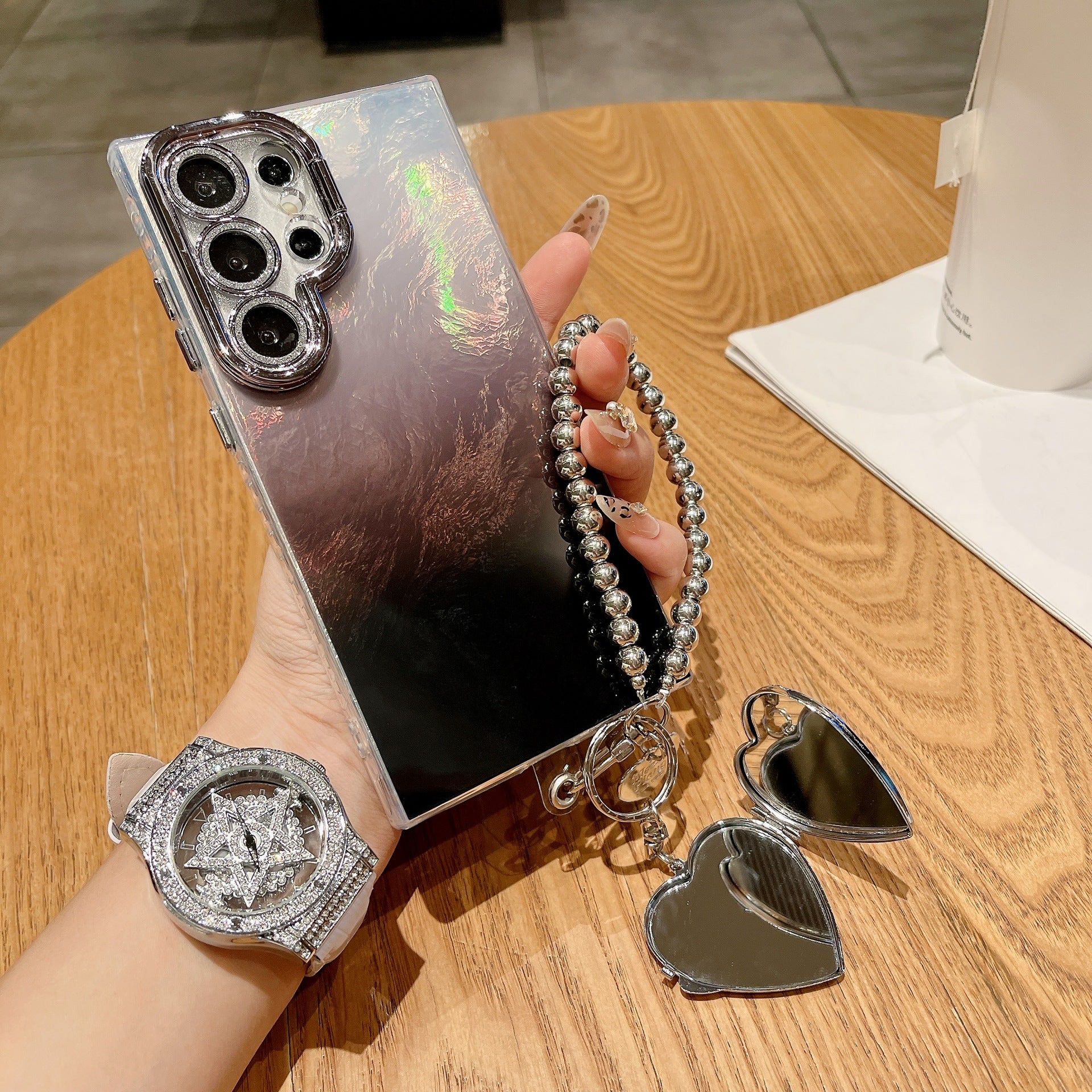 Galaxy S Series - Mirror Heart Stardust Charm Case With Lanyard