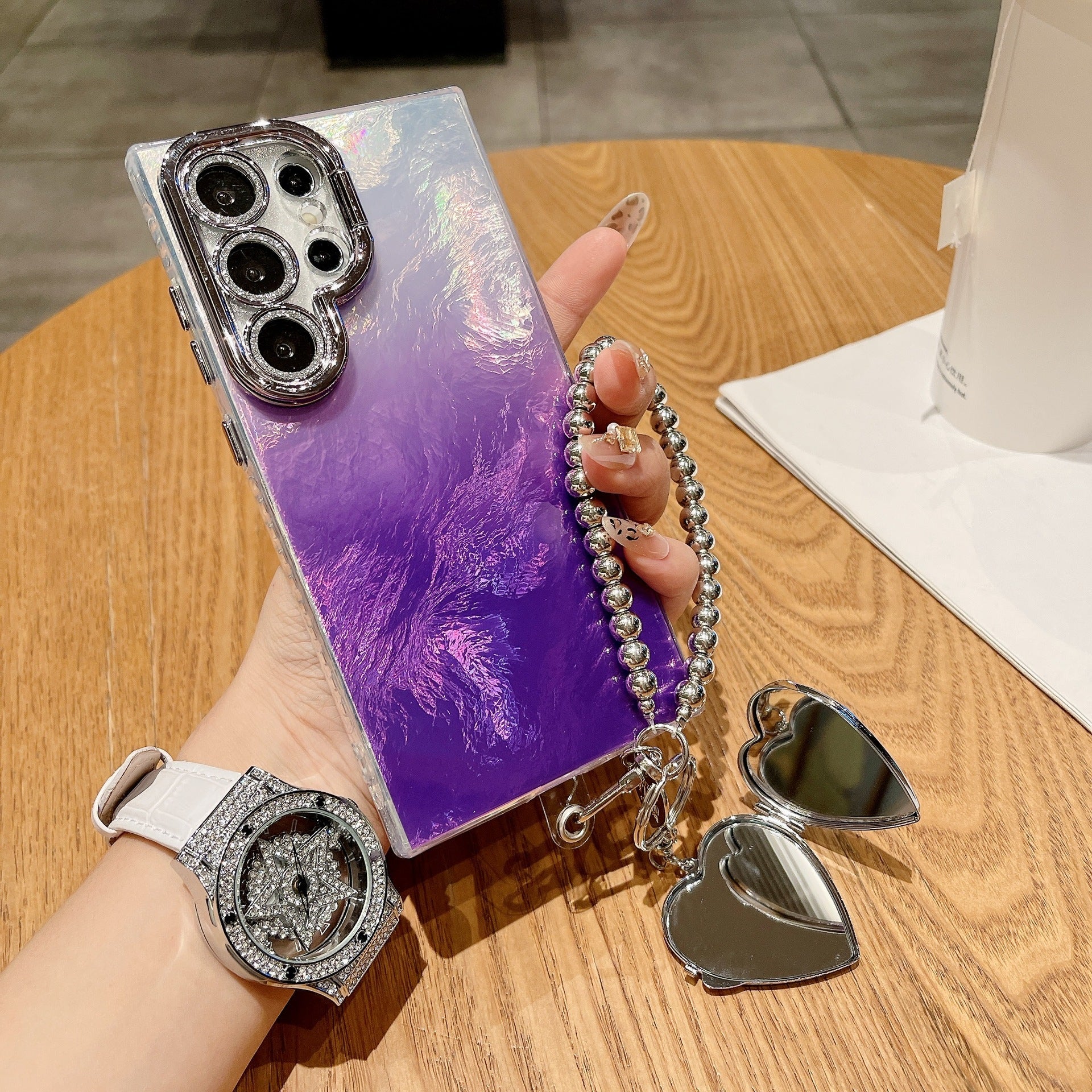 Galaxy S Series - Mirror Heart Stardust Charm Case With Lanyard