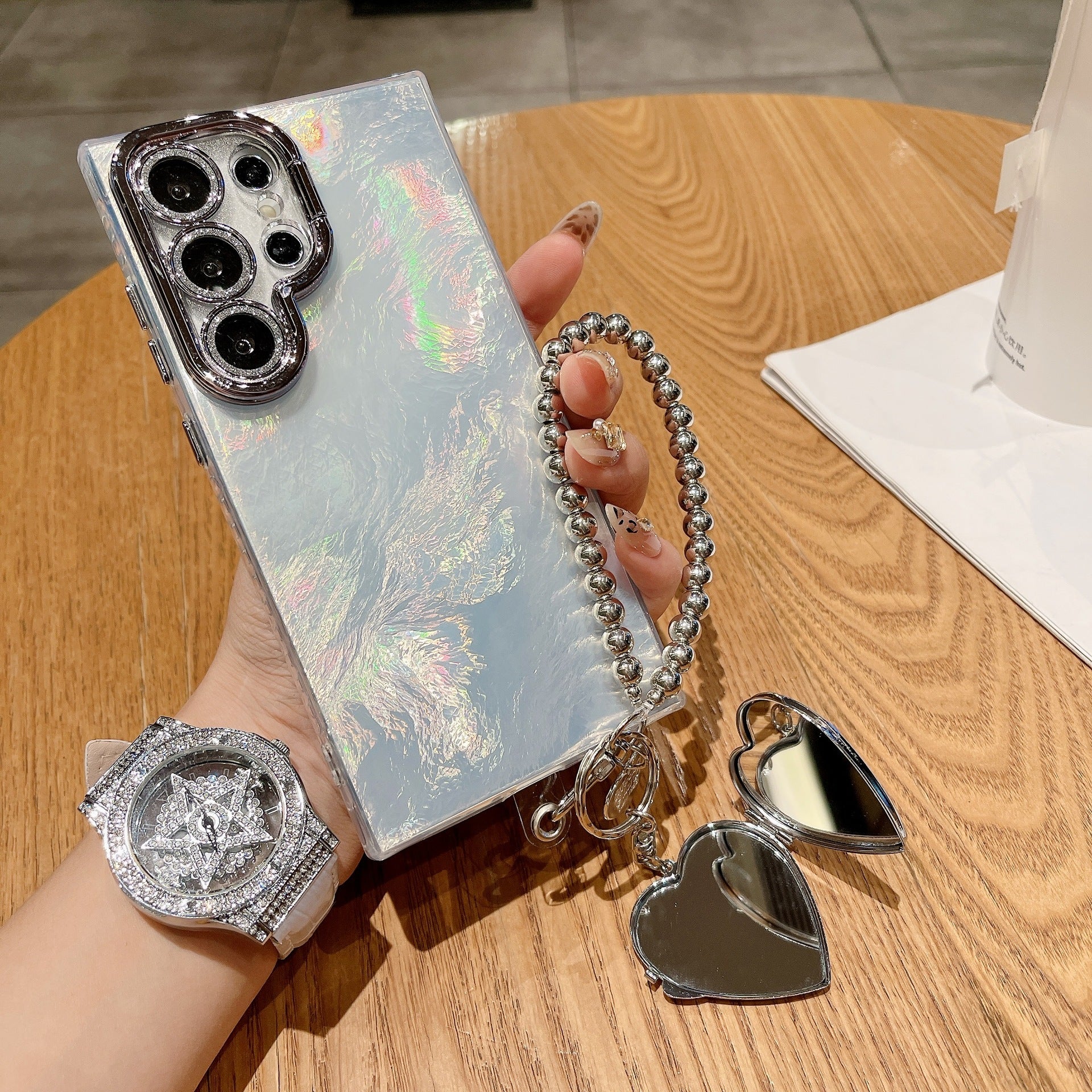 Galaxy S Series - Mirror Heart Stardust Charm Case With Lanyard