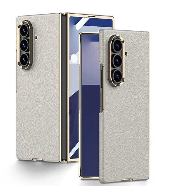 Galaxy Z Fold - Electroplated Gold-Edged Leather Case