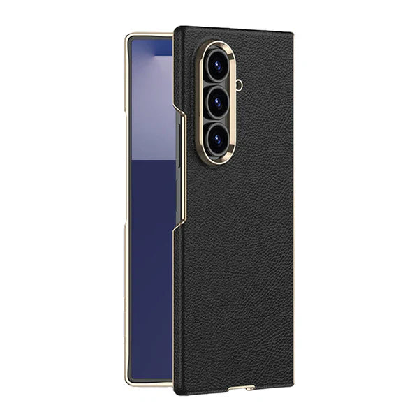 Galaxy Z Fold - Electroplated Gold-Edged Leather Case