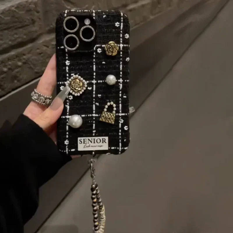iPhone - Luxury Tweed Case with Pearl Bracelet